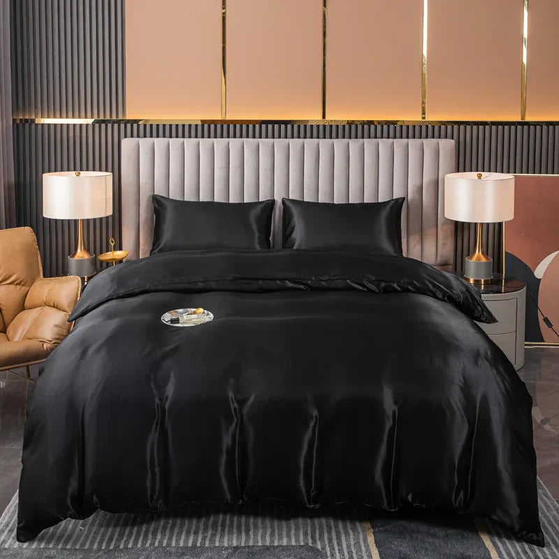 Комплект от 3 части – сатенен калъф за завивка, мек и деликатен, за нощи с нотка лукс